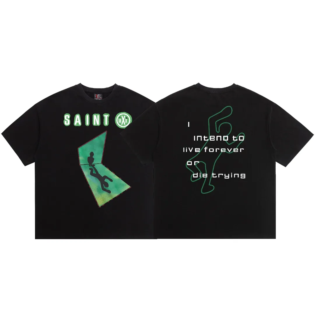 SAINT Michael American shadow letter print old washed loose vintage short-sleeved T-shirt with digital white ink direct printing. The fabric is breathable and the pattern is three-dimensional and clear. Fabric: Double yarn 240g Style number: S999 Size: S-M-L-XL Color: Washed black Price: P118